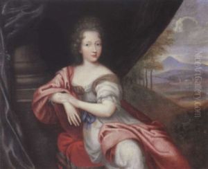 Portrait Of A Lady, Seated On A Balcony, In A White Dress With A Pink Shawl, A Landscape Beyond Portrait Of A Lady, Seated On A Balcony, In A White Dress With A Pink Shawl, A Landscape Beyond