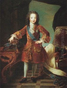 A Portrait Of The Young Louis Xv Of France Standing In A Sumptuous Interior by Pierre Gobert
