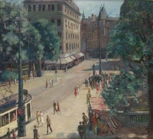 On The Corneliusplatz In Dusseldorf by Bernard Gobiet