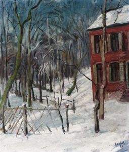 Rotes Haus Im Winterwald by Bernard Gobiet