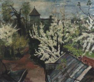 Garten Im Fruhling Mit Bluhenden Kirschbaumen by Bernard Gobiet