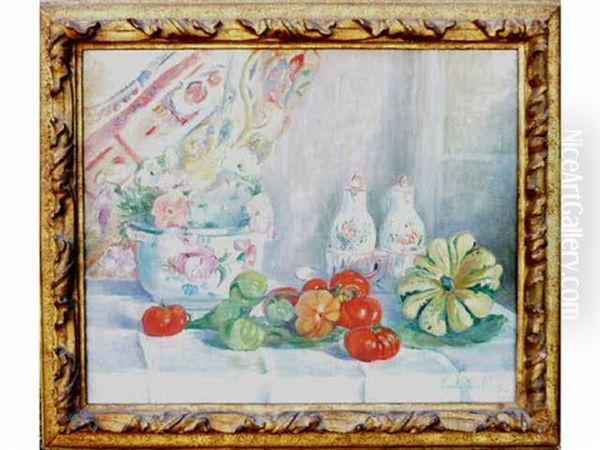 Nature Morte Au Vase De Fleurs Et Aux Tomates - view 1