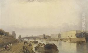 Activities On The Banks Of The Seine by Antoine-Louis Goblain