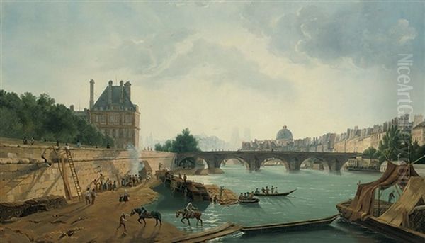 Unloading Cargo At The Pont Royale, Paris - view 1