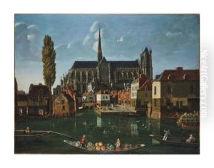 Vue D'amiens Et De La Cathedrale Depuis Le Port Du Don by Antoine Joseph Benjamin Godart