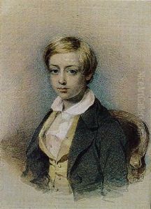 A Charming Portrait Of A Young Boy With Blond Hair