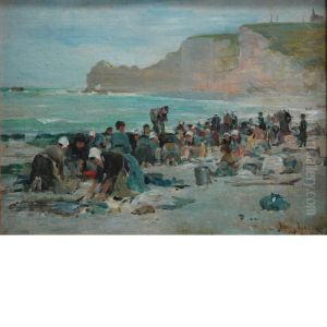 Washerwomen On The Beach, Etretat by Henry Bacon