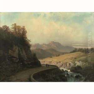 Enfants Sur Un Chemin De Montagne by Alfred Godchaux