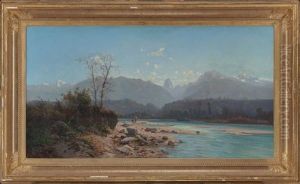Fishing Scene In Savoy Mountains Fishing Scene In Savoy Mountains