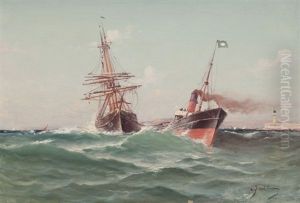 Voilier Remorque A L'entree Du Port De Marseille by Alfred Godchaux