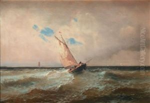 Barque De Peche Sous Le Vent Dans La Houle by Alfred Godchaux