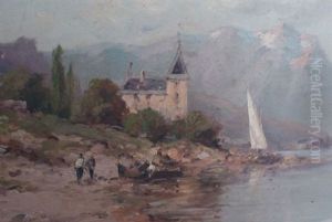 Vue D'un Lac En Suisse by Alfred Godchaux
