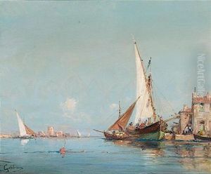 View Of The Venetian Lagoon (+ Another Similar; Pair) by Alfred Godchaux
