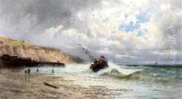 A Fishing Vessel Attempting To Beach In The Swell - view 1