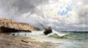 A Fishing Vessel Attempting To Beach In The Swell by Alfred Godchaux