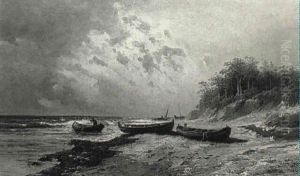 Barques Sur La Greve by Alfred Godchaux