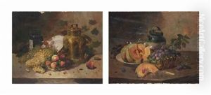 Nature Morte Aux Prunes Et Melon Tranche; Et Nature Morte Aux Grappes De Raisins Et Peches