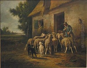 Berger Et Ses Brebis Devant La Bergerie Berger Et Ses Brebis Devant La Bergerie