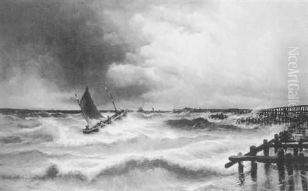 Bateau De Peche Dans La Tempete Devant La Jetee - view 1