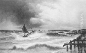 Bateau De Peche Dans La Tempete Devant La Jetee