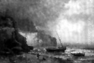 Bateaux De Peche Echoues Au Pied De La Falaise by Emile Godchaux