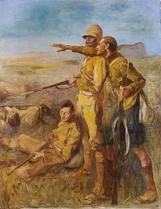 A Scots Fusilier And Other Soldiers During A Boer War Action, Possibly Spionkop by John Henry Frederick Bacon