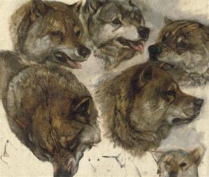 Huskies Heads (study) (+ Untitled (sketch); 2 Works) by George Bouverie Goddard