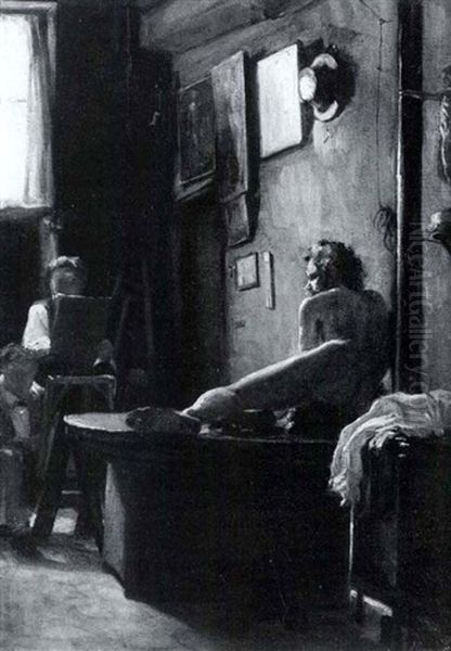 An Artist Drawing From A Male Model - view 1