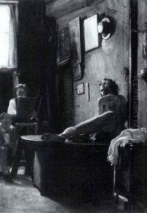 An Artist Drawing From A Male Model by Felix Godefroy