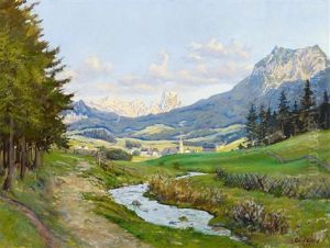 Blick Auf Ein Gebirgsdorf by Carl Goedel