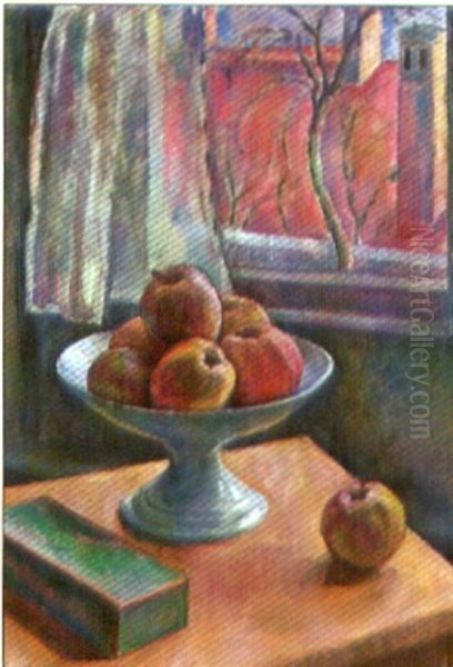 Schale Mit Apfeln Vor Herbstlichem Fenster - view 1
