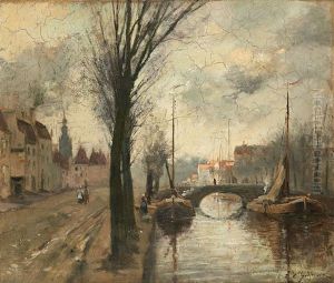 Coucher De Soleil Sur Le Pont by Ernest Jean Joseph Godfrinon