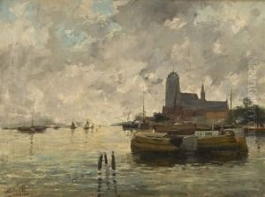 La Meuse A Dordrecht by Ernest Jean Joseph Godfrinon