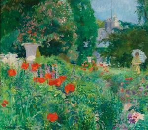 Elegant Dans Le Champ De Coquelicots by Ernest Jean Joseph Godfrinon