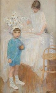 Les Enfants Preparant Le Petit Dejeuner by Ernest Jean Joseph Godfrinon