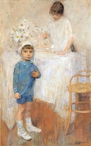 Interieur Avec Enfant En Bleu by Ernest Jean Joseph Godfrinon