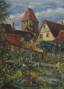 Blick Uber Garten Auf Mittelalterliche Hauser
