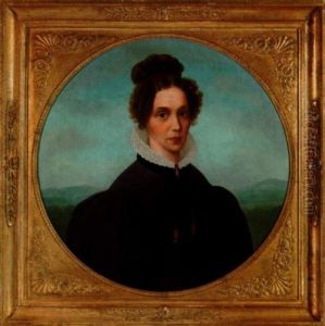 Brustportrait Einer Jungen Frau Vor Landschaftsausblick by Carl Peter Goebel