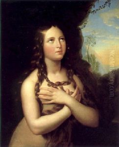 Bildnis Der Maria Magdalena In Einer Bewaldeten Gebirgslandschaft by Carl Peter Goebel