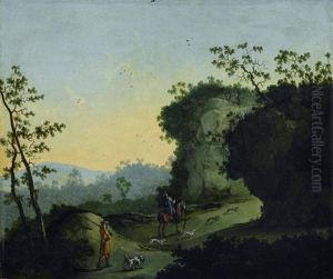 Jager Mit Ihrer Hundemeute Im Gebirge by Joost Goemare