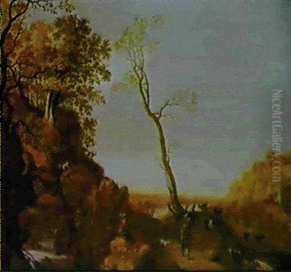 Paysage Rocheux Avec Bergers Et Chevres - view 1