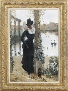 Jeune Femme Au Petit Chien Noir by Norbert Goeneutte