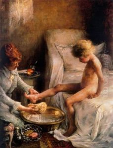 Reine Goeneutte Lavant Le Jeune Guerard Dans Le Studio De L'artiste by Norbert Goeneutte