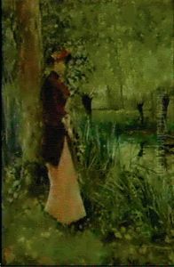 Jeune Fille Aupres Du Lac by Norbert Goeneutte