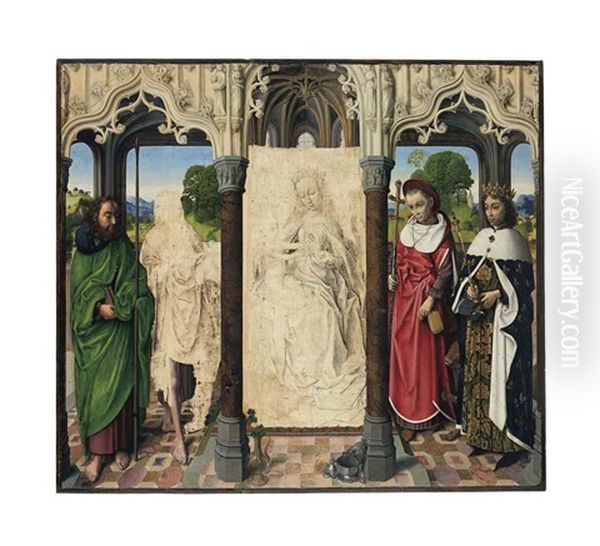 The Virgin And Child With Saints Thomas, John The Baptist, Jerome And Louis by Hugo Van Der Goes