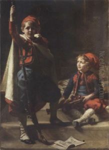 Zouaves - Portrait Of Francis And Philip Mond, Sons Of Emile Mond, Esq. by Sigismund Christian Hubert Goetze