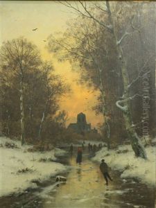 Winterse Namiddag Met Schaatsers Op Een Sloot by Heinrich Gogarten
