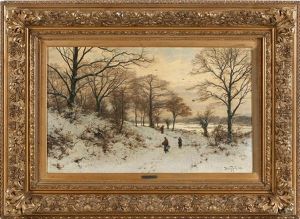 Figures In Winter Landscape by Heinrich Gogarten
