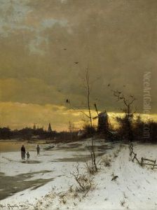 Winterabend In Hamburg: Blick Von Bellevue Uber Die Zugefrorene Alster Auf Die Eppendorfer Kirche by Heinrich Gogarten