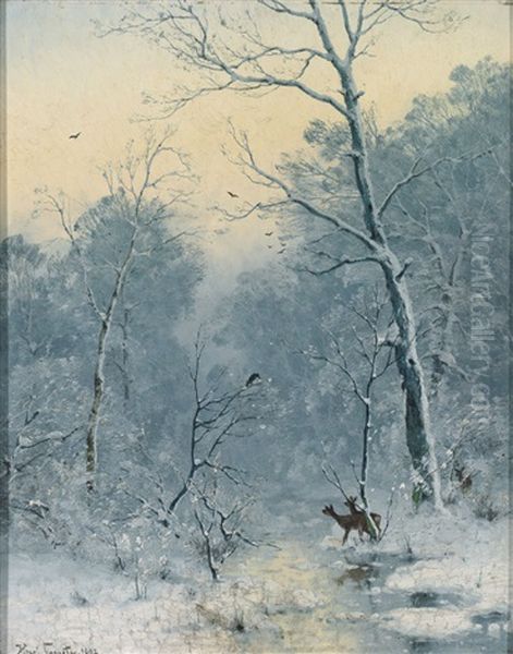 Winterlandschaft Mit Rehen Und Raben - view 1